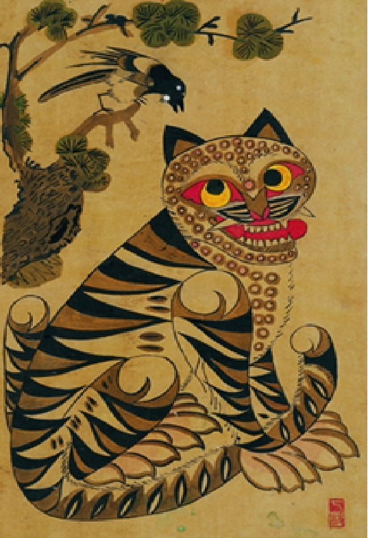 Traditional Korean Tiger and Magpie Painting